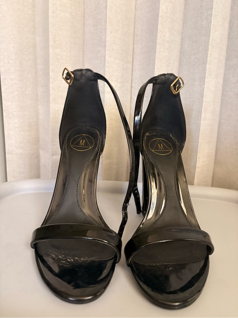 Black Patent Leather Ankle-Strap Heels